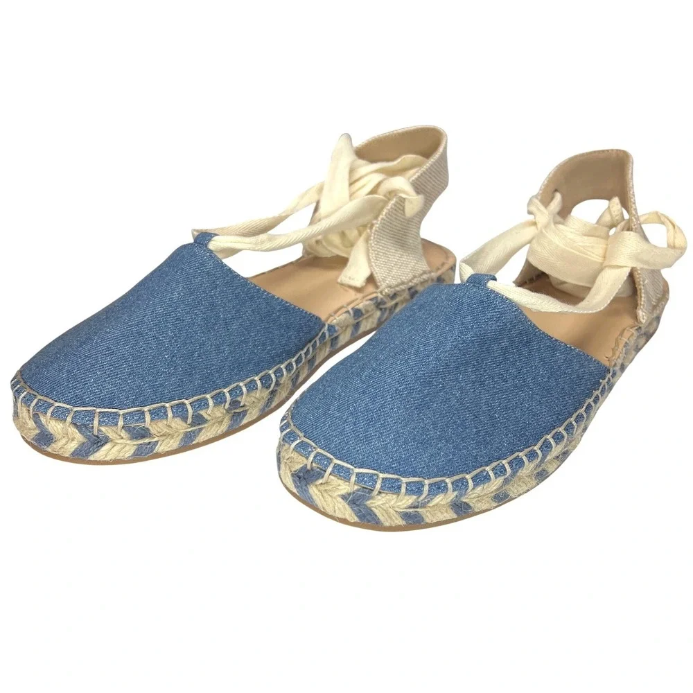 Ann Taylor Loft Chambray Lace Up‎ Espadrille Flats Size 9 EUC